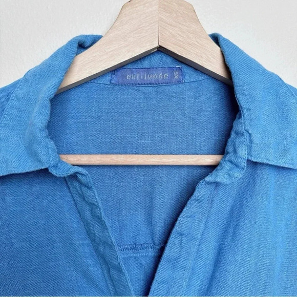 Cut Loose Womens Size Xsmall Linen Button Blue  Shirt - Picture 11 of 15